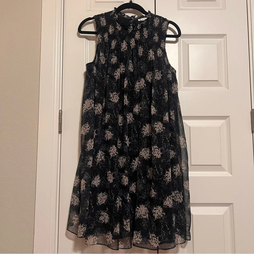 Joie Black and Cream Floral Midi Shift Dress